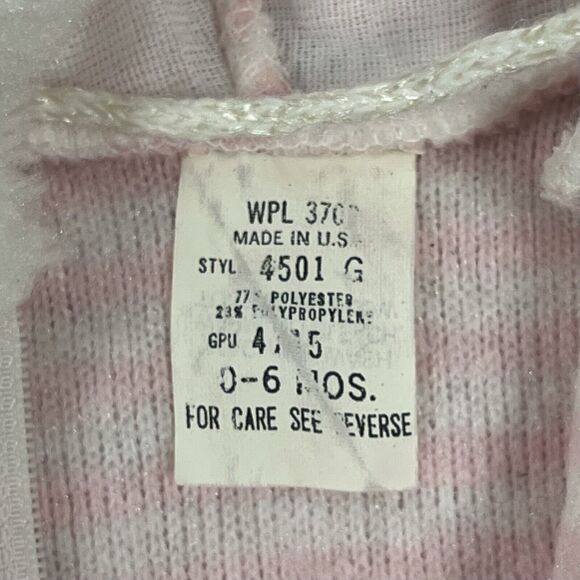 Vtg 80s Girl 0-6 Mth 1 piece Bunting Pram Fleece Suit Hood Zip Stripes Cuff USA - Picture 10 of 16